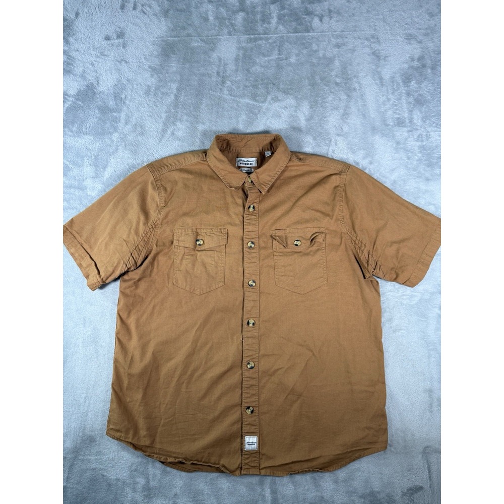 Eddie Bauer Shirt Mens XL Brown Foreman Fit Button Up Workwear Vintage